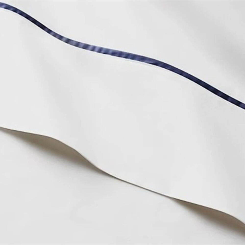 NEW Ralph Lauren King Flat Sheet Palmer White Polo Navy Organic Cotton Old Money